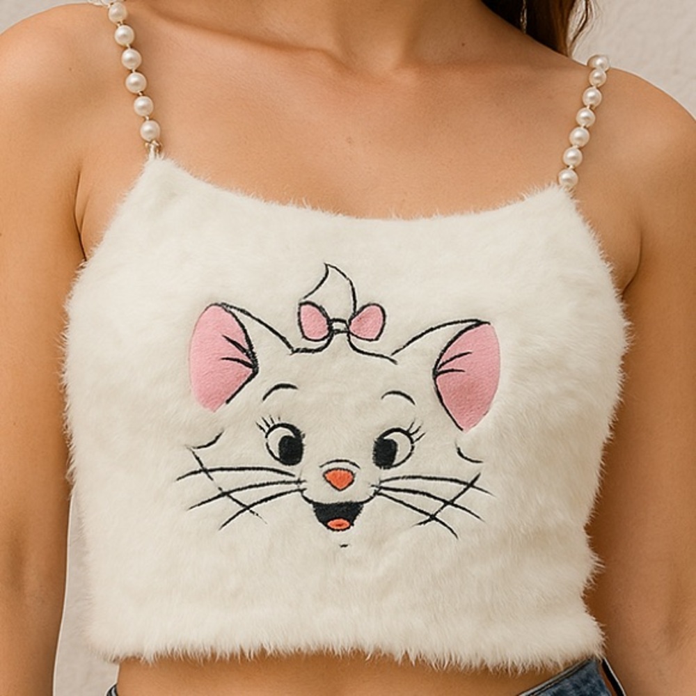 Disney x Forever 21 Marie Faux Fur Pearl Strap Top – Size M (NWT)